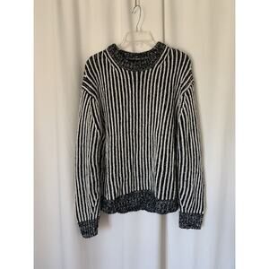 Elizabeth and James Womens Sweater XL Black White Striped Warm Knitted